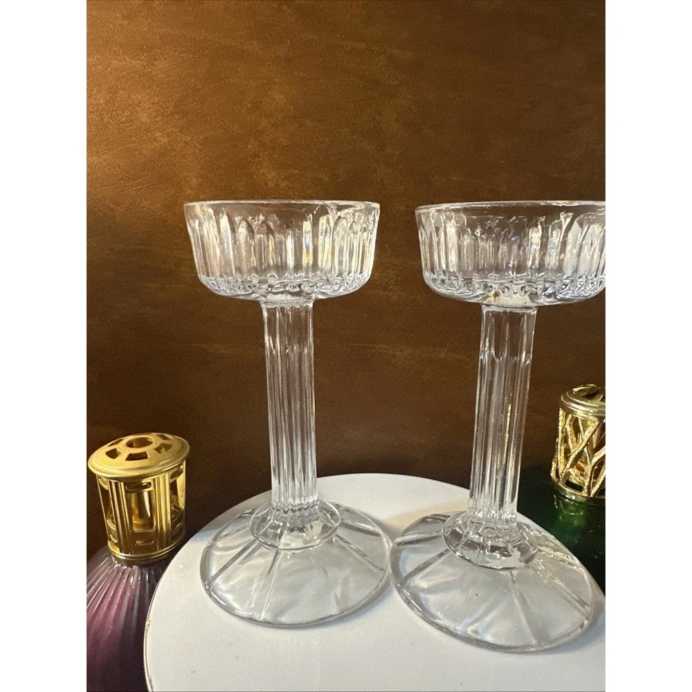 PAIR Shannon Crystal Pedestal Pillar Candle Holder Great Condition